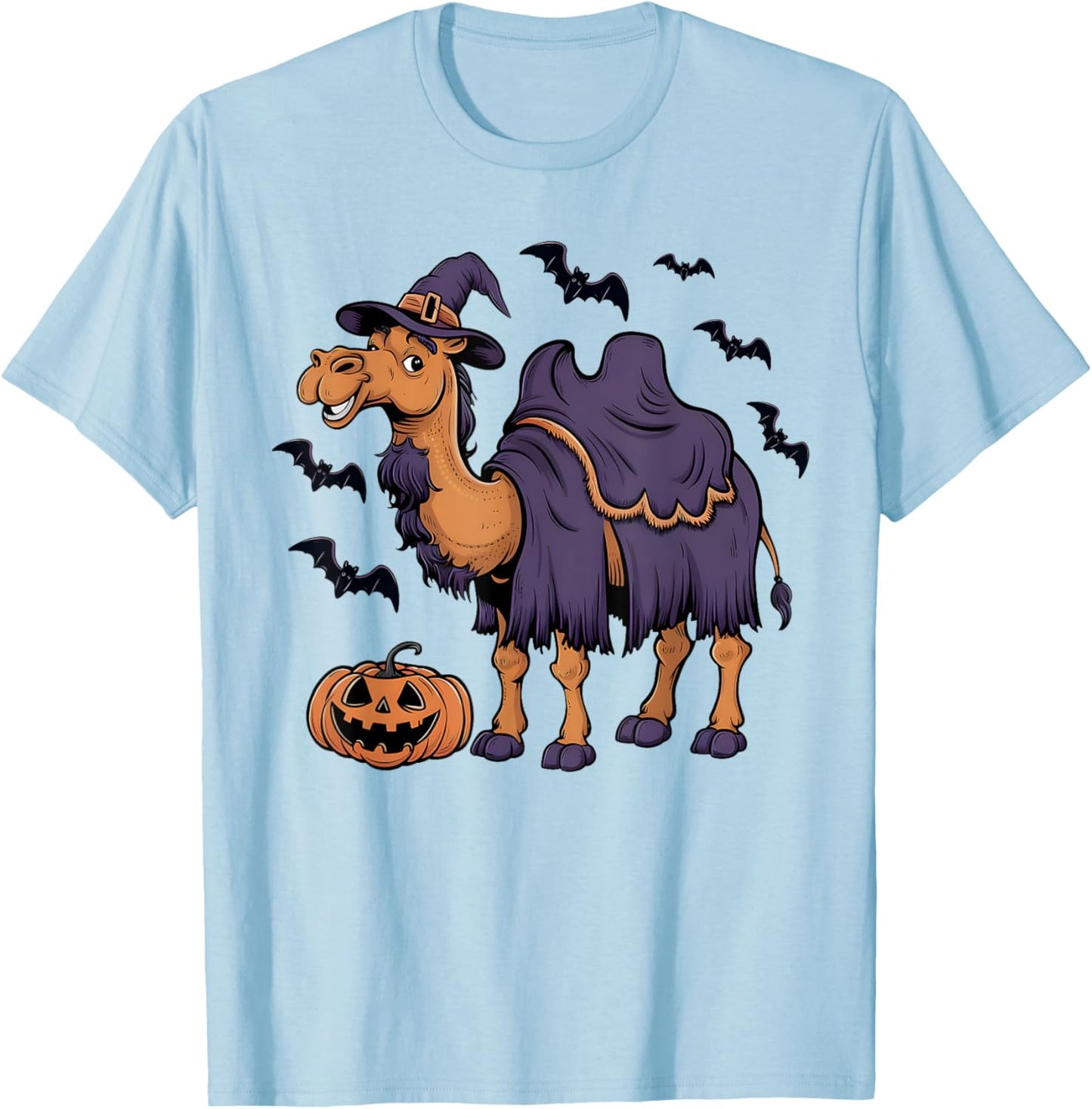 Camel Scary Pumpkin Bat Funny Witch Hat Camel Halloween T-Shirt - T-Shirt | Light Blue