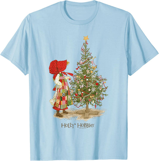 Holly Hobbie Christmas Ornament Decorations Big Chest Logo T-Shirt - T-Shirt | Light Blue