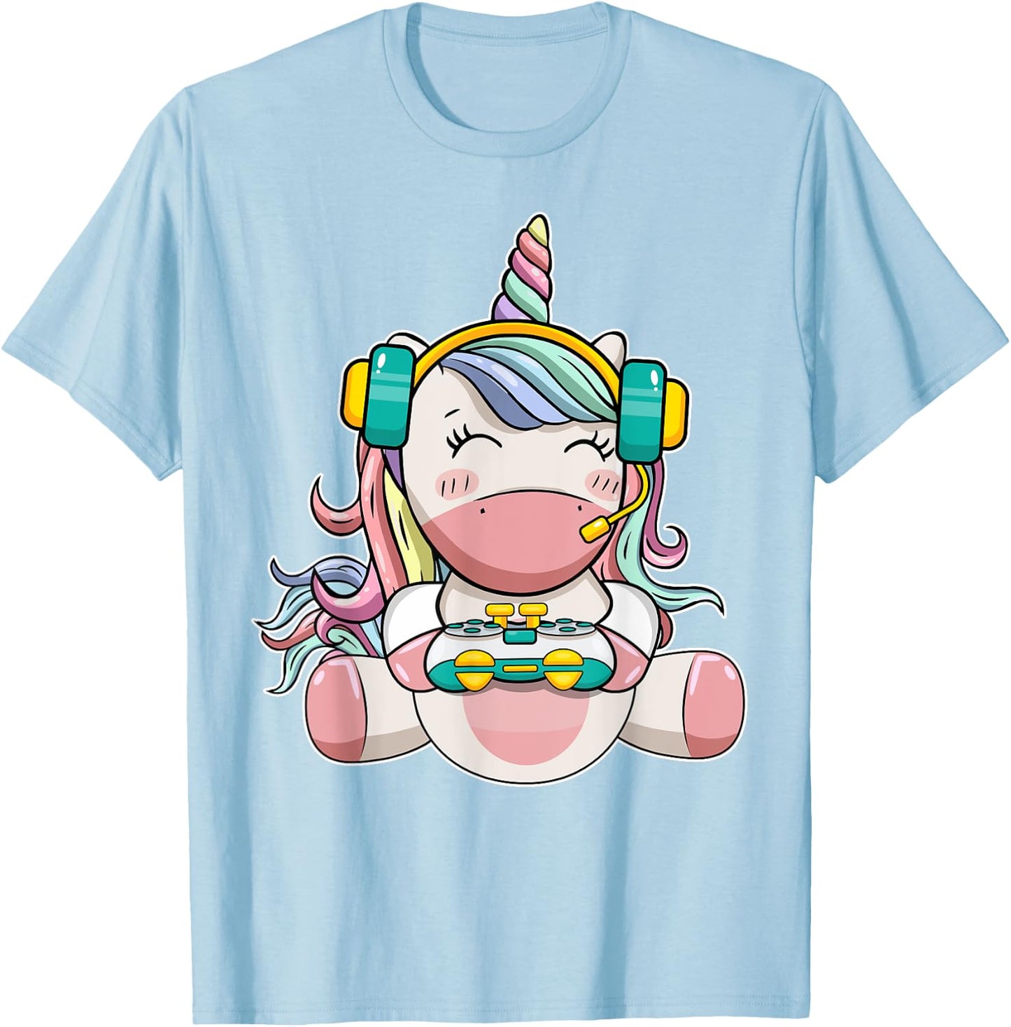 Gamer Girl Unicorn Gaming Cute Video Game Women Kids Girls T-Shirt - T-Shirt | Light Blue
