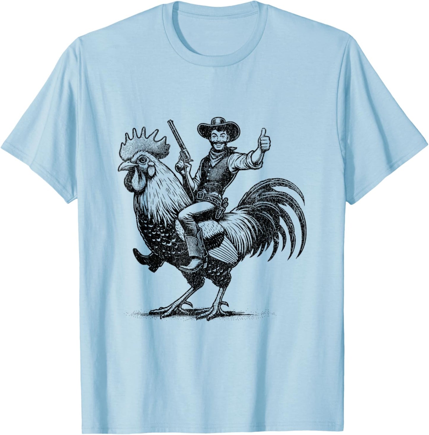 Funny Vintage Cowboy Riding Chicken T-Shirt - T-Shirt | Light Blue