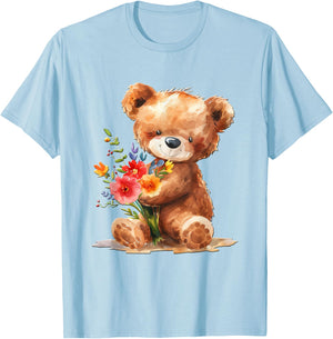Baby Bear with Flowers Cute Lil Bears snugglebear Daughter T-Shirt - T-Shirt | Light Blue
