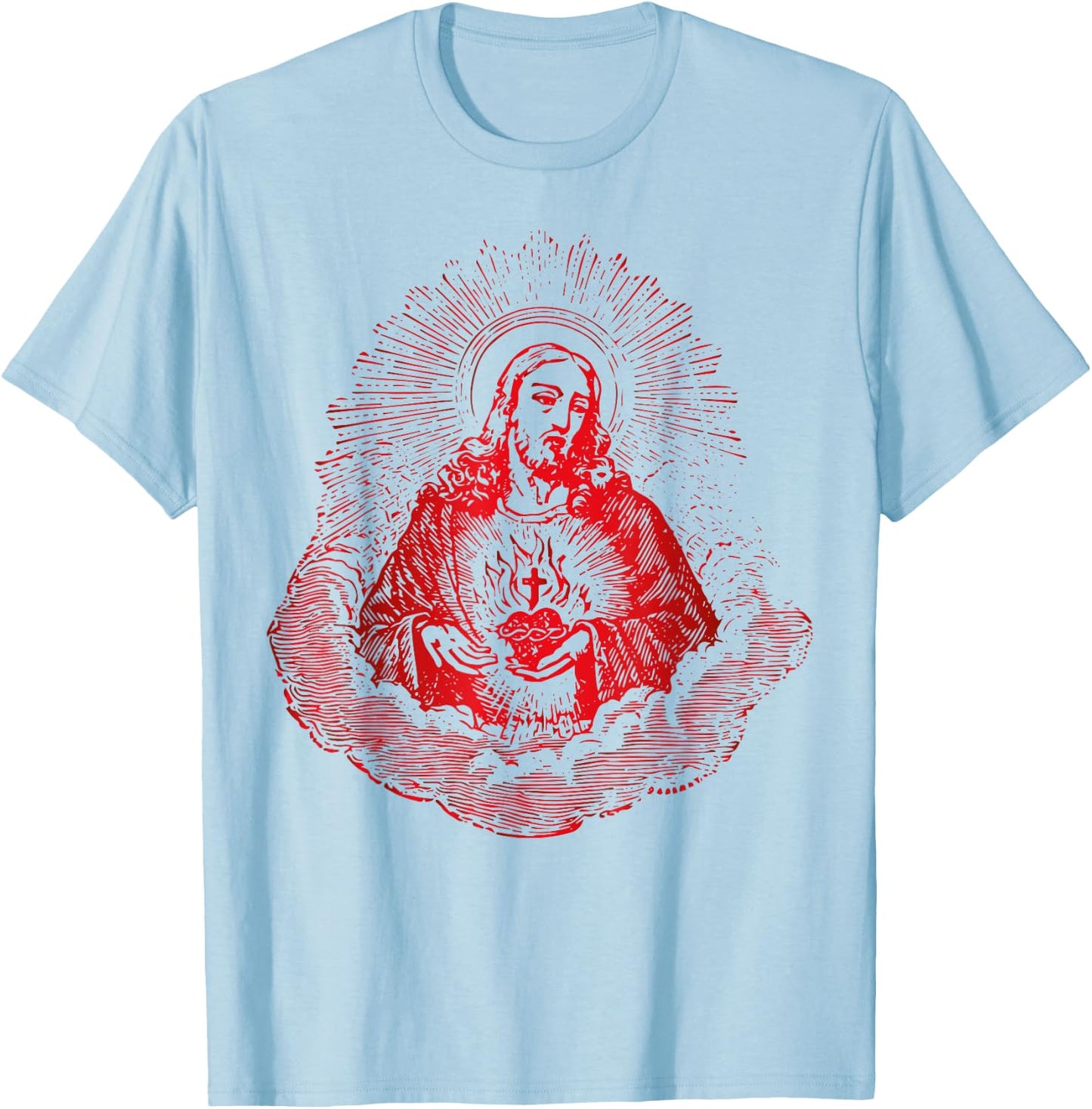 Sacred Heart of Jesus Christ Vintage Art Catholic T-Shirt - T-Shirt | Light Blue