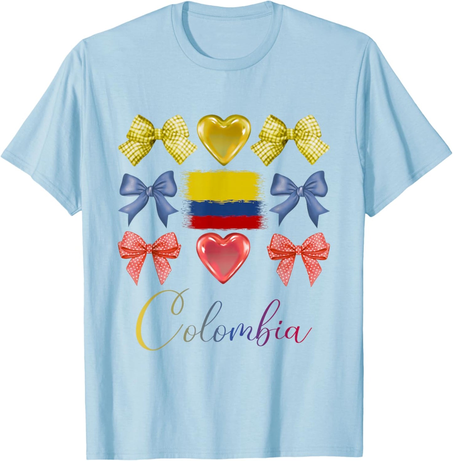 Colombian Bows Pride Roots Latina Women Girls Colombia Bow T-Shirt - T-Shirt | Light Blue