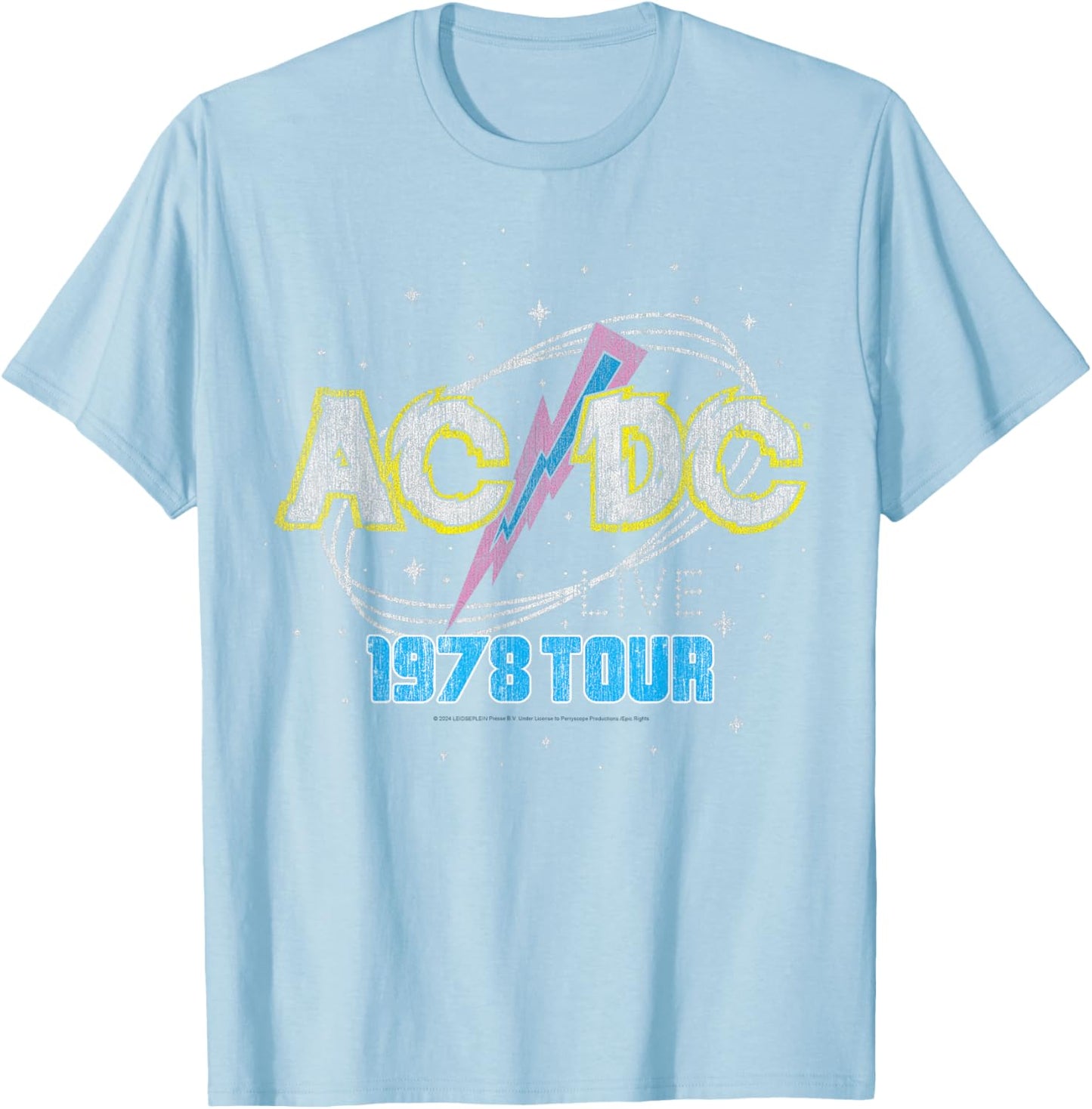 Official AC/DC Vintage Rock Tour 1978 Blue T-Shirt - T-Shirt | Light Blue