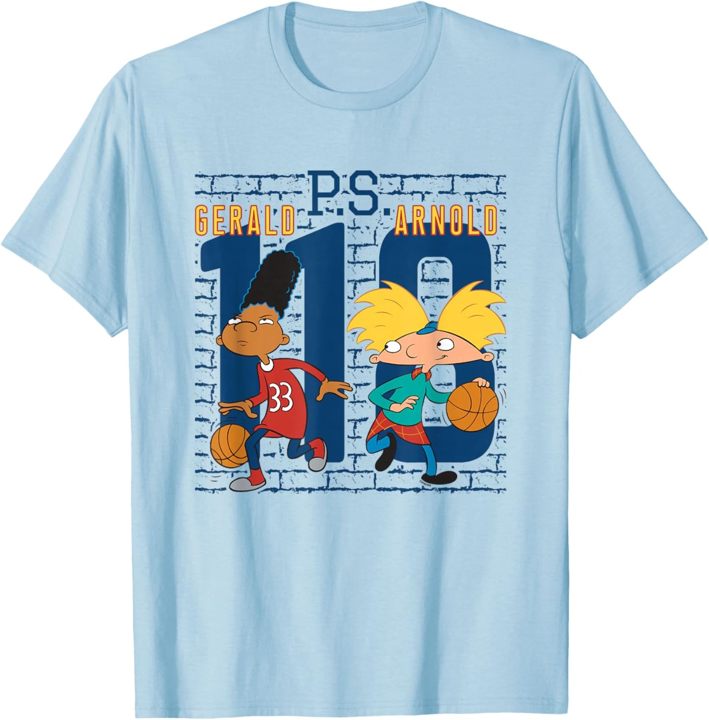 Hey Arnold! Gerald PS Arnold 118 Collegiate Big Chest Logo T-Shirt - T-Shirt | Light Blue
