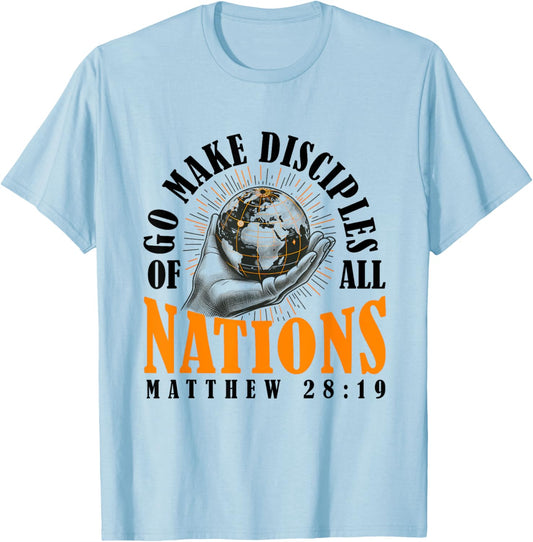 Go And Make Disciples of All Nations Retro Christian Bible T-Shirt - T-Shirt | Light Blue
