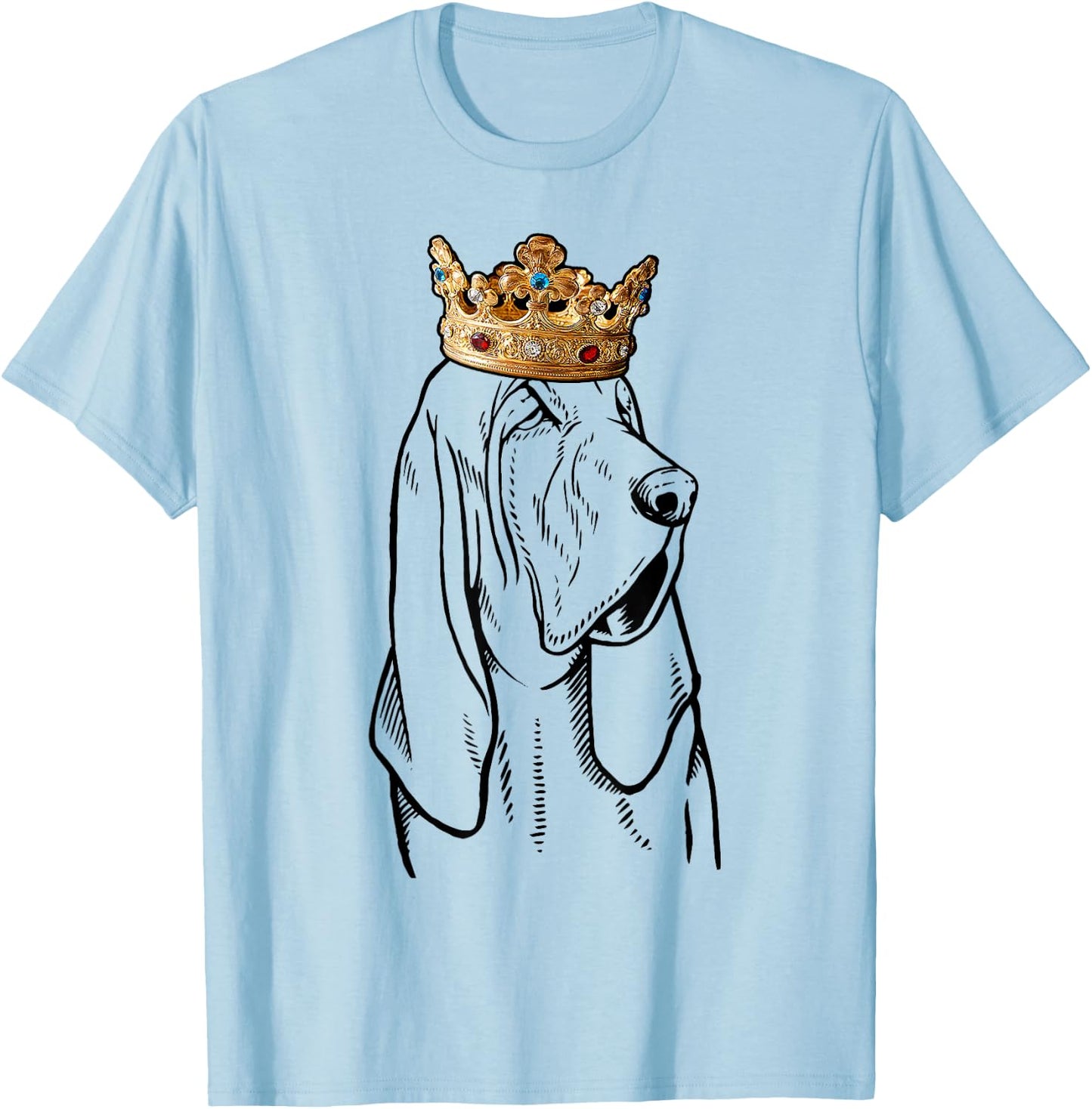 Bloodhound Dog Wearing Crown T-Shirt - T-Shirt | Light Blue