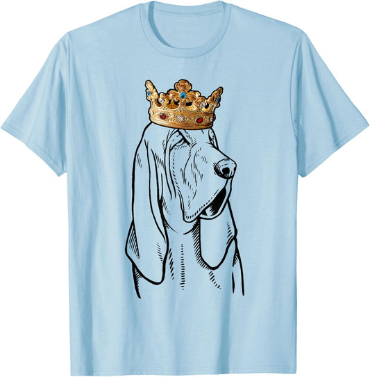 Bloodhound Dog Wearing Crown T-Shirt - T-Shirt | Light Blue