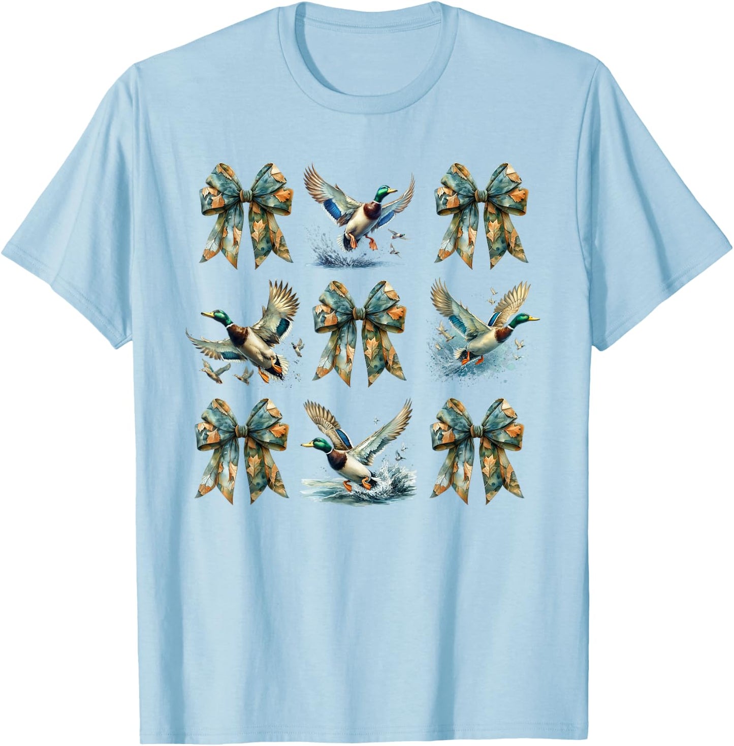 Camouflage Coquette Bow and Mallard Duck Hunting Design T-Shirt - T-Shirt | Light Blue