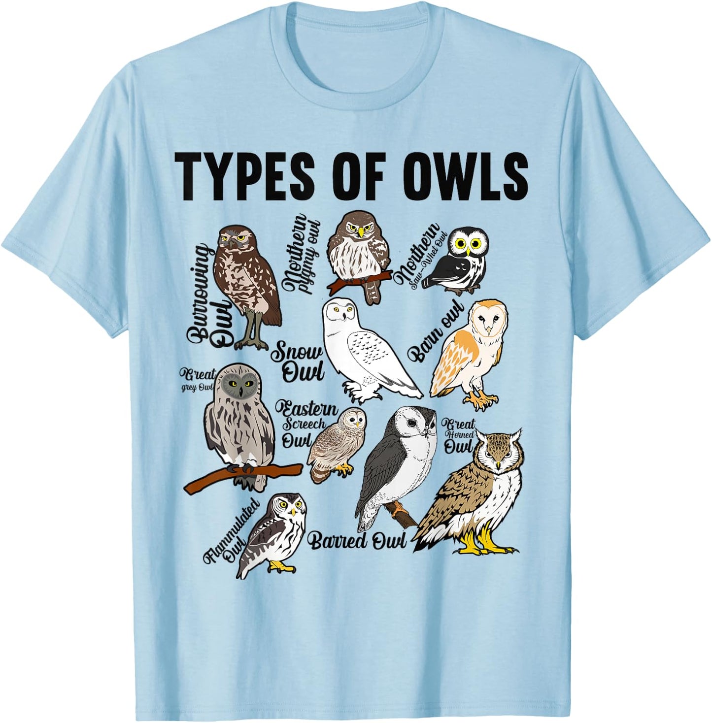 Types of Owls Owl T-Shirt - T-Shirt | Light Blue