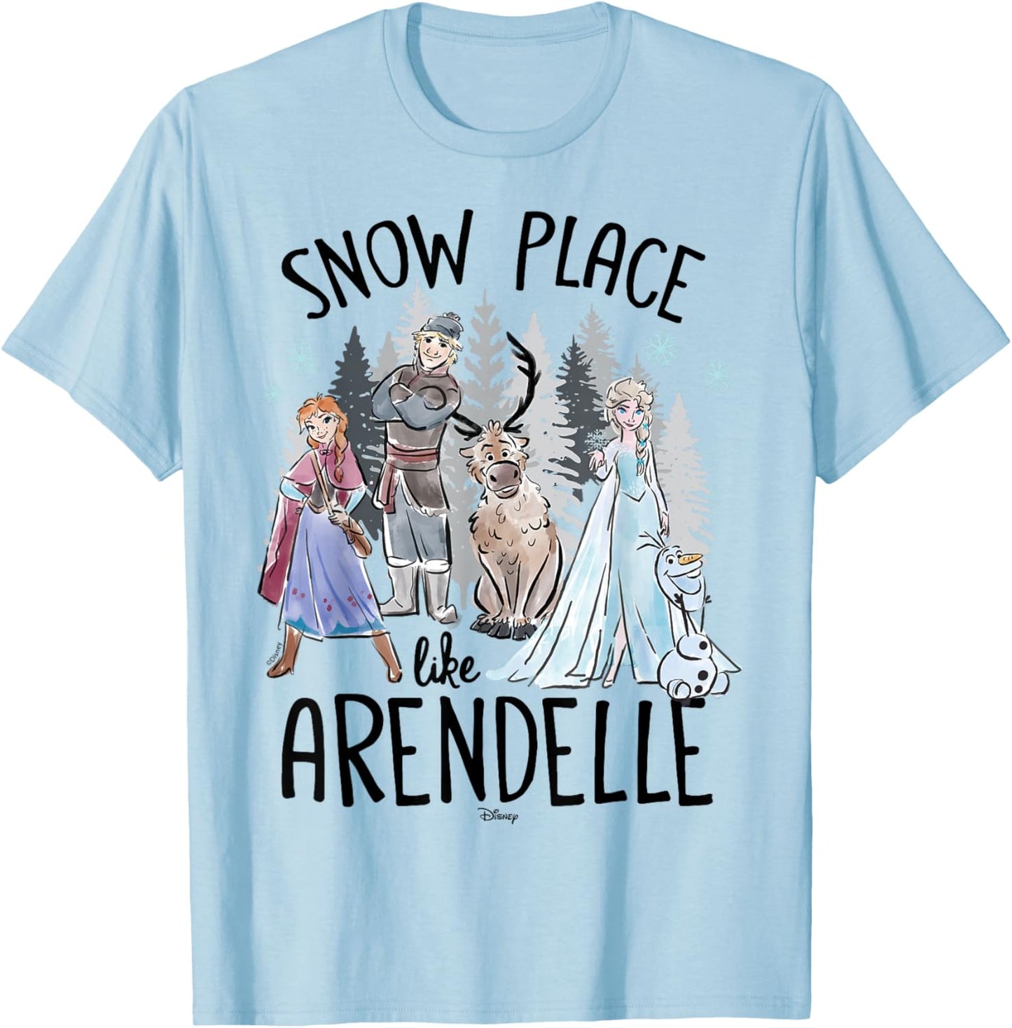 Frozen - Elsa Anna Olaf Kristoff Snow Place Like Arendelle T-Shirt - T-Shirt | Light Blue