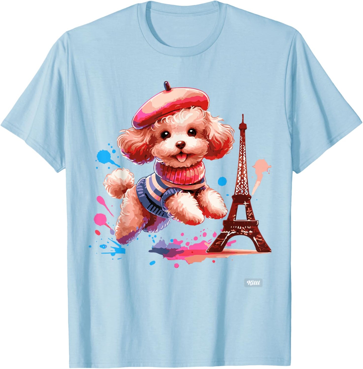 French Paris Eiffel Tower Fashion Toy Poodle Paris Puppy T-Shirt - T-Shirt | Light Blue