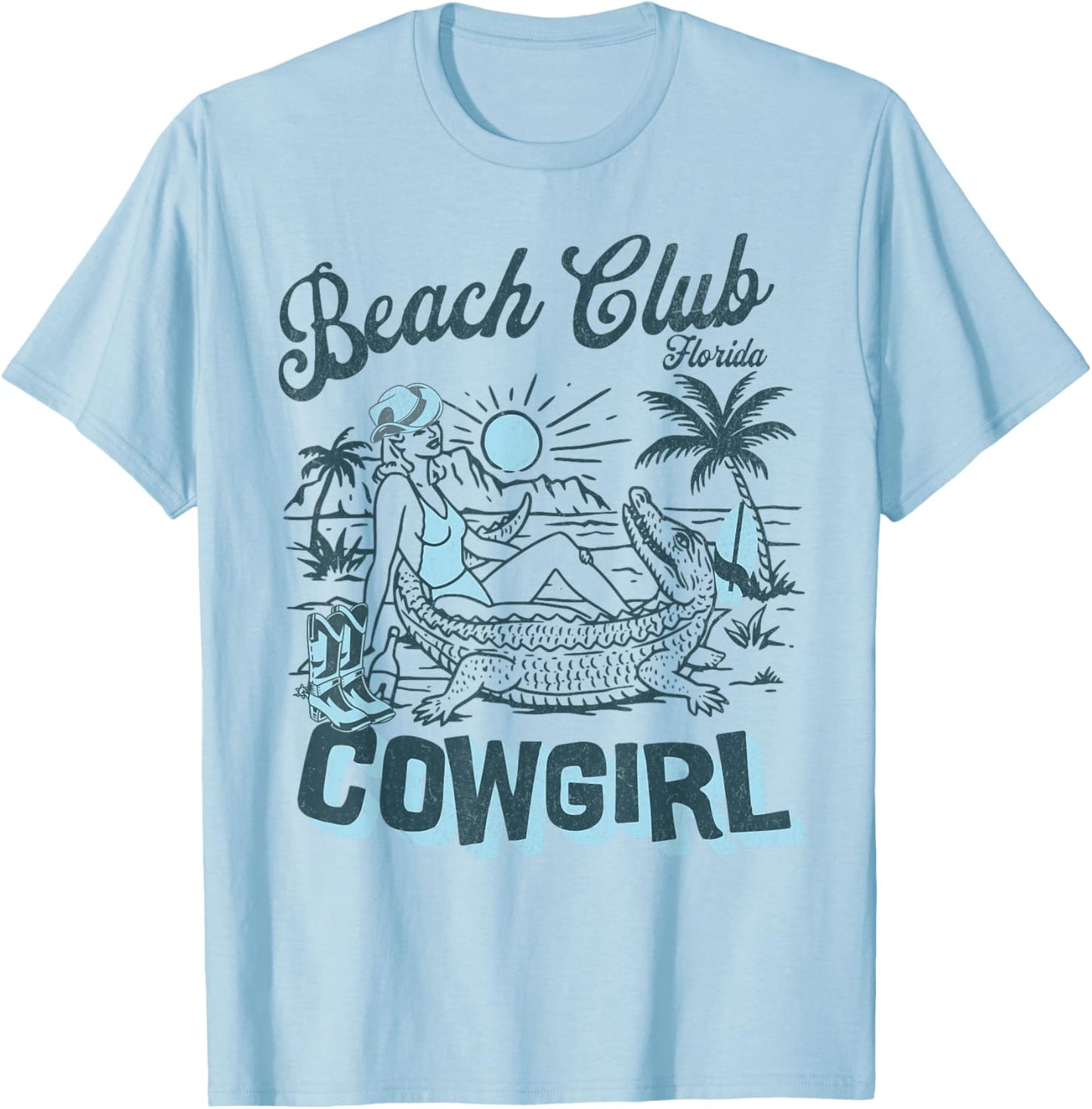 Coastal Cowgirl Palm Surf Beach Club Florida T-Shirt - T-Shirt | Light Blue