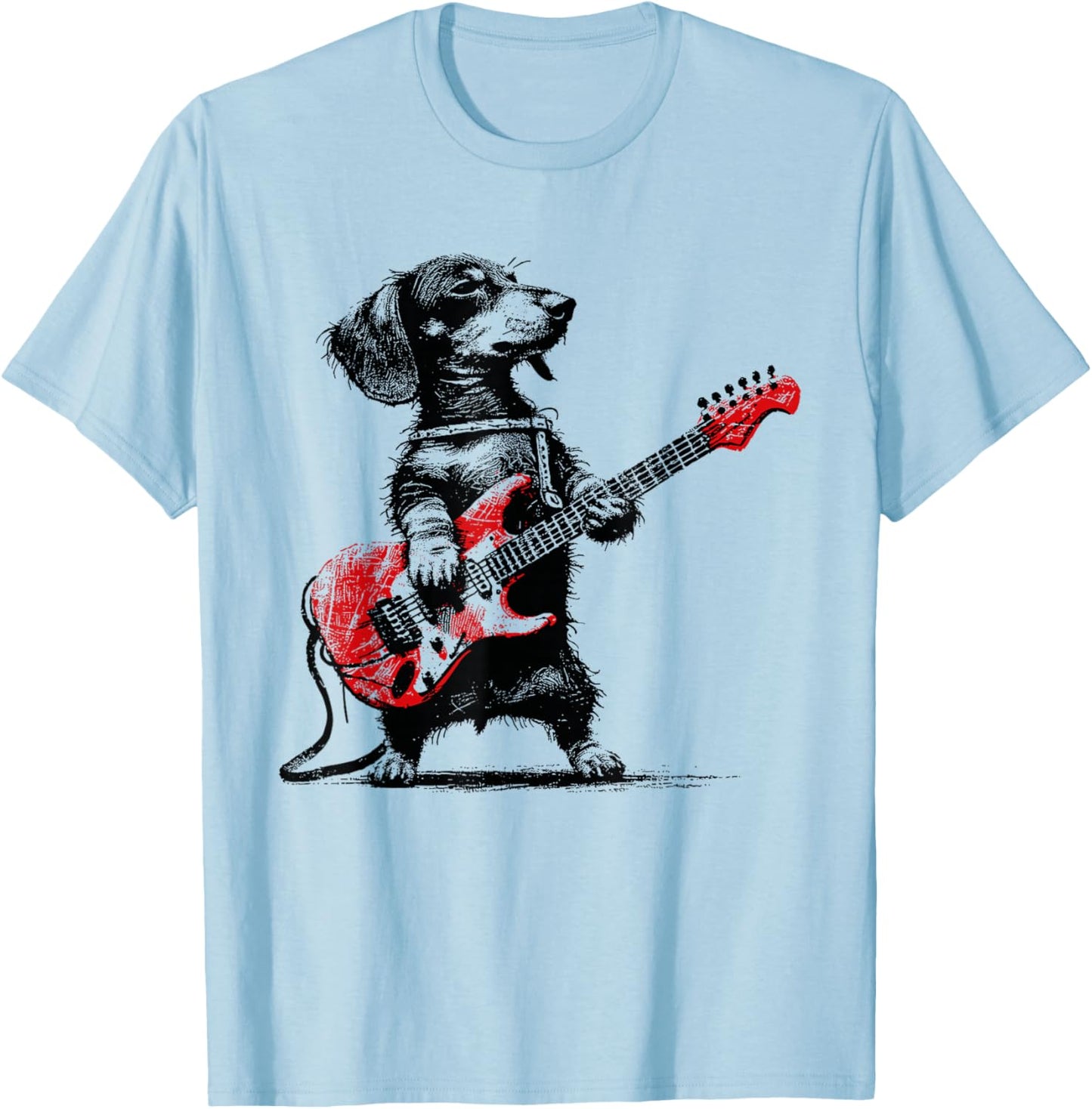 Rock Guitar Dog Vintage Dachshund Musician Cool Animal Art T-Shirt - T-Shirt | Light Blue