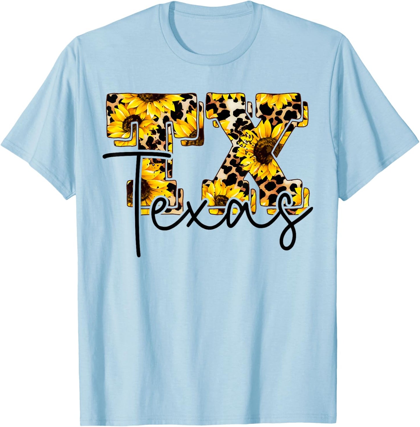 Texas Sunflower Leopard Print Gift T-Shirt - T-Shirt | Light Blue