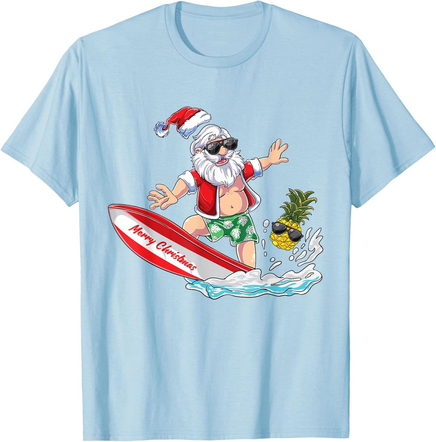 Surfing Santa Beach Holiday Plams Christmas in July Surf Women Kids T-Shirt - T-Shirt | Light Blue