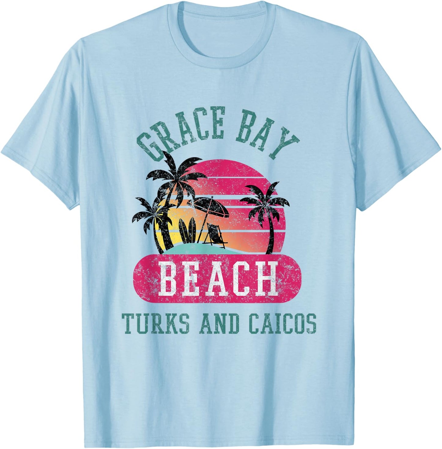 Retro Cool Distressed Grace Bay Beach Turks & Caicos Island Men Women T-Shirt - T-Shirt | Light Blue