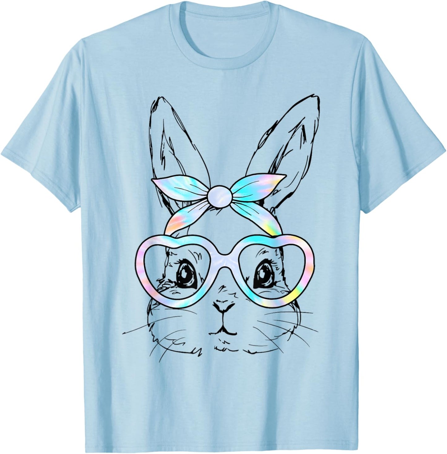 Cute Bunny Rabbit Face Tie Dye Glasses Girl Happy Easter Day T-Shirt - T-Shirt | Light Blue