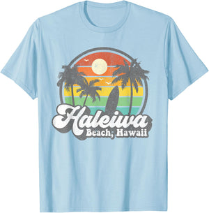 Vintage Haleiwa Beach Hawaii Surf Hawaiian Surfing 70's Gift T-Shirt - T-Shirt | Light Blue