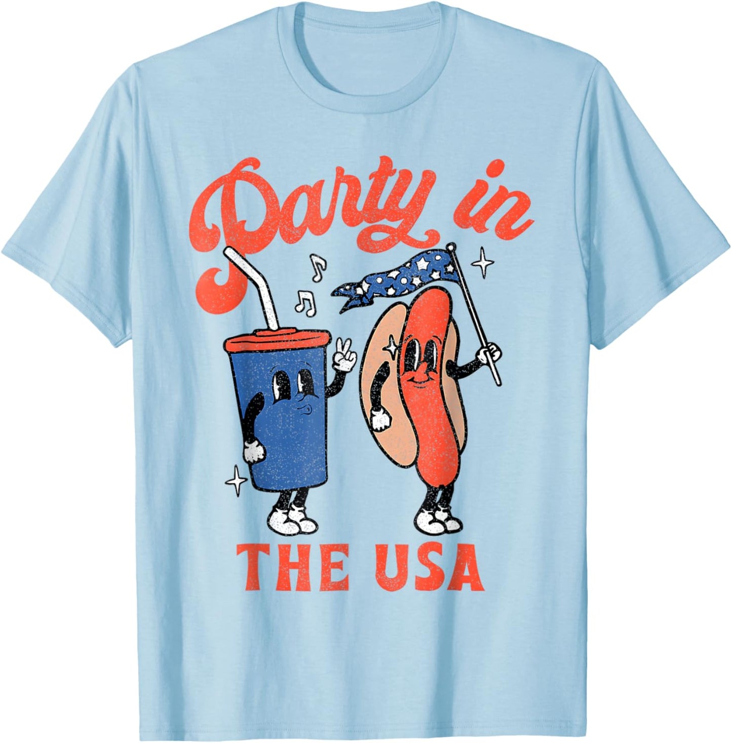 Party In The USA 4th of July Cute Soda And Hotdog Patriotic T-Shirt - T-Shirt | Light Blue