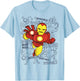 Marvel Iron Man Retro Portrait Sketch Background T-Shirt - T-Shirt | Light Blue