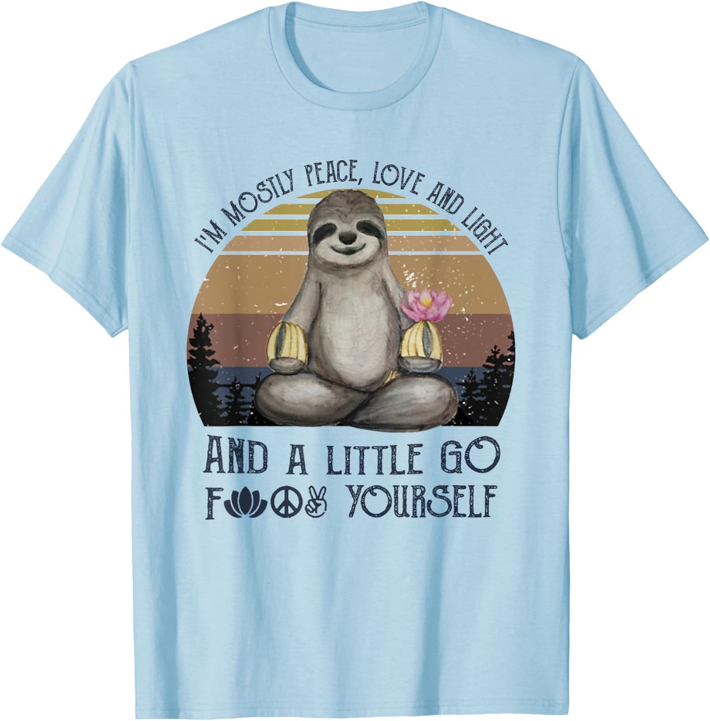 I'm mostly Peace Love and Light Funny Vintage Yoga Sloth T-Shirt - T-Shirt | Light Blue