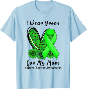 Leopard Heart I Wear Green For My Mom Kidney Disease T-Shirt - T-Shirt | Light Blue