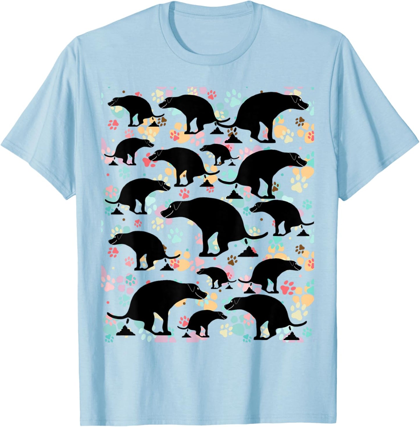 Cute Pooping Dog Pattern Delights T-Shirt - T-Shirt | Light Blue
