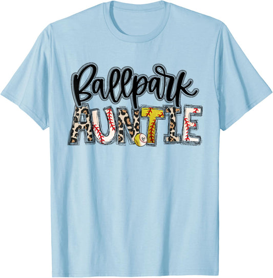 BallPark Auntie Softball Baseball Aunt Baller Mother's Day T-Shirt - T-Shirt | Light Blue