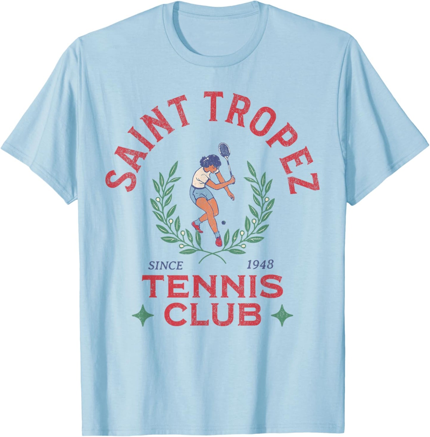 Saint-Tropez France Retro Vintage Tennis Club T-Shirt - T-Shirt | Light Blue