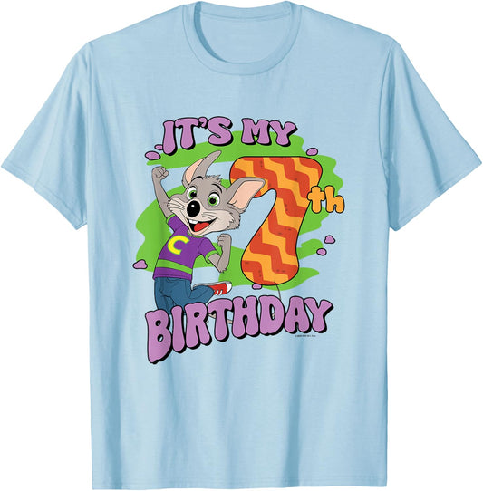 Chuck E. Cheese It's My 7th Birthday Happy Chuck Chest Logo T-Shirt - T-Shirt | Light Blue