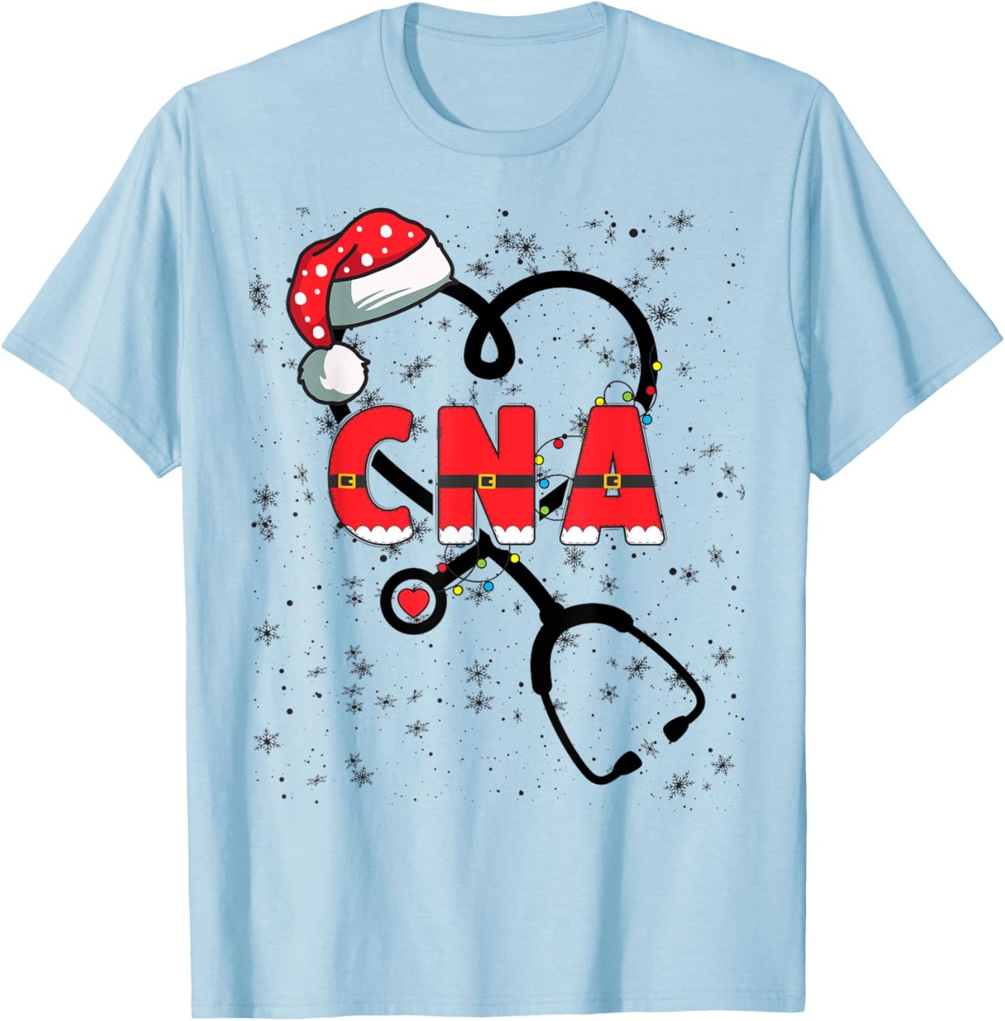 CNA Christmas Heart Certified Nursing Assistant Xmas Party T-Shirt - T-Shirt | Light Blue