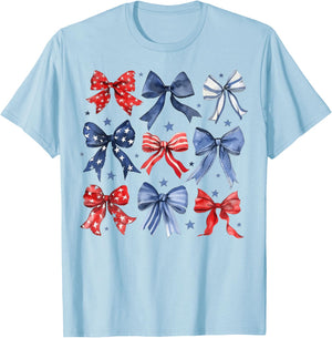 4th of July America Patriotic Bow Ribbon T-Shirt - T-Shirt | Light Blue