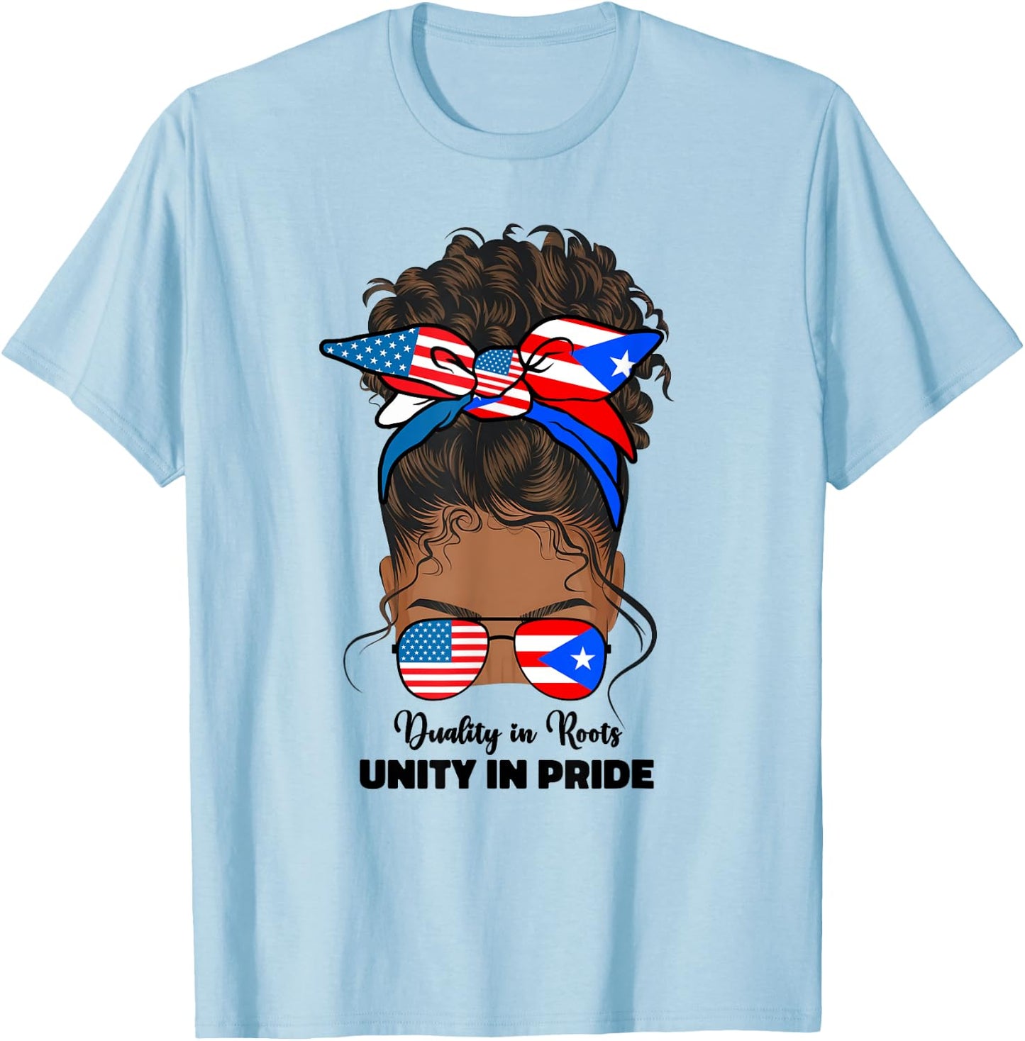 Half American And Puerto Rican Rico Flag Afro Girl Women T-Shirt - T-Shirt | Light Blue