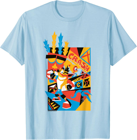 Crash Bandicoot Retro Nineties Crash Aku Aku Graffiti Badge T-Shirt - T-Shirt | Light Blue
