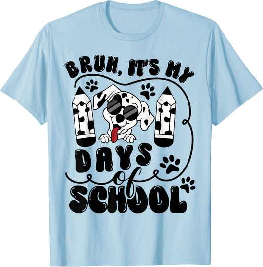 Bruh 100 Days Of School Dalmatian Dog Boys Kids 100th Day T-Shirt - T-Shirt | Light Blue