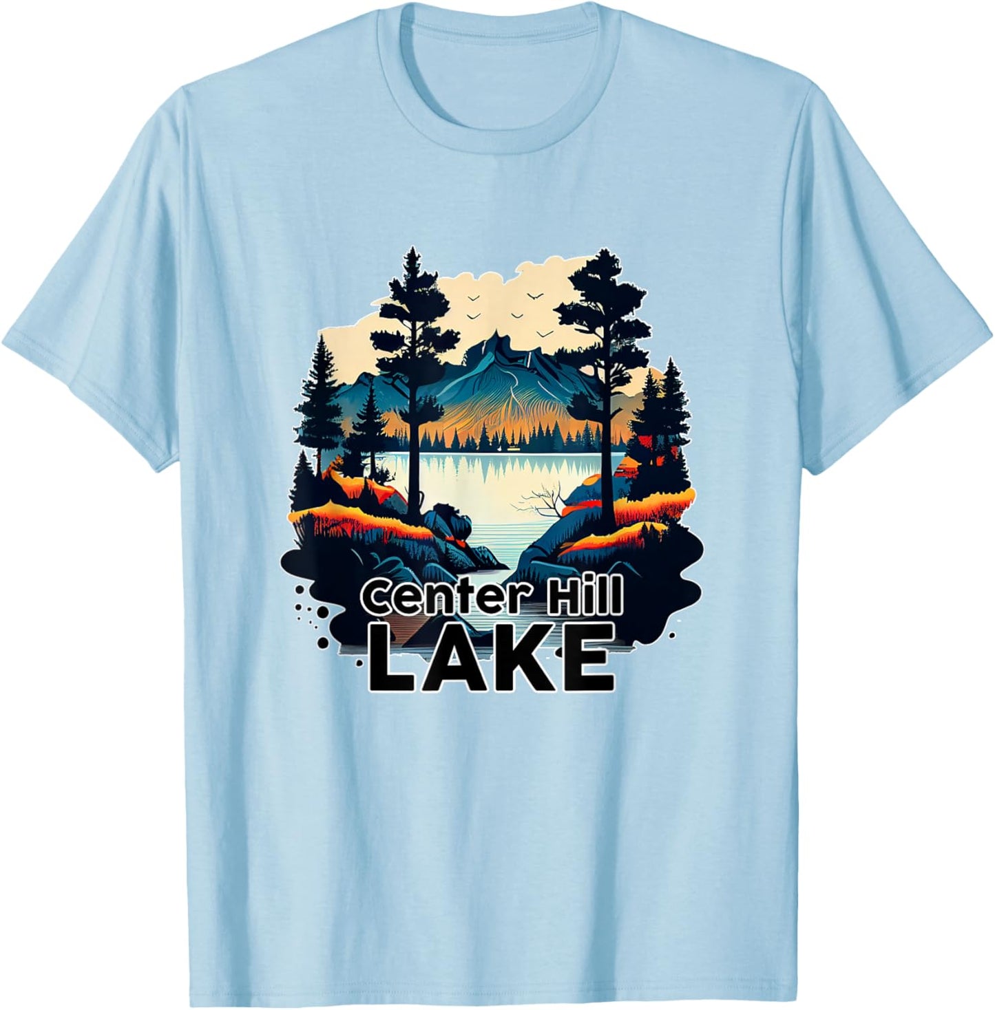 Center Hill Lake Retro Minimalist Lake Center Hill T-Shirt - T-Shirt | Light Blue