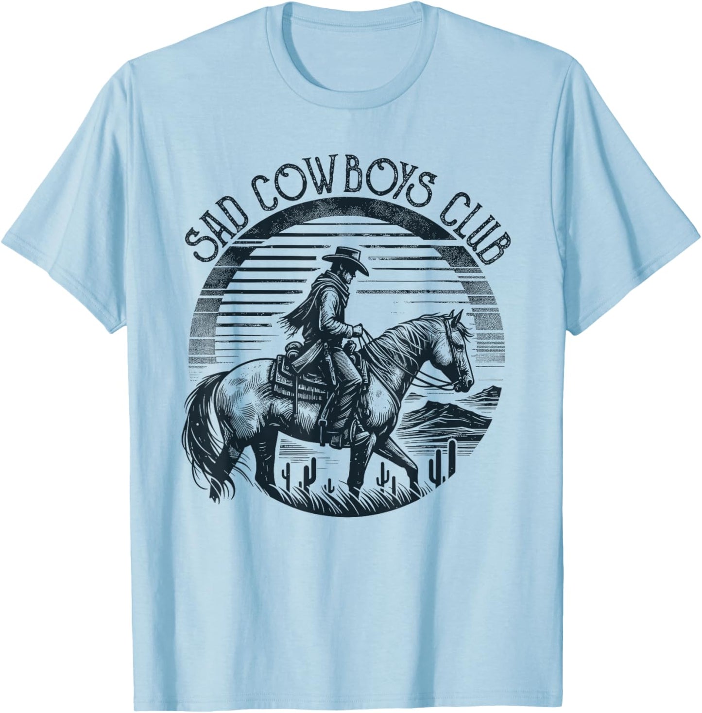 Retro Sad Cowboys Club, Sad Country Music Style Enthusiast T-Shirt - T-Shirt | Light Blue