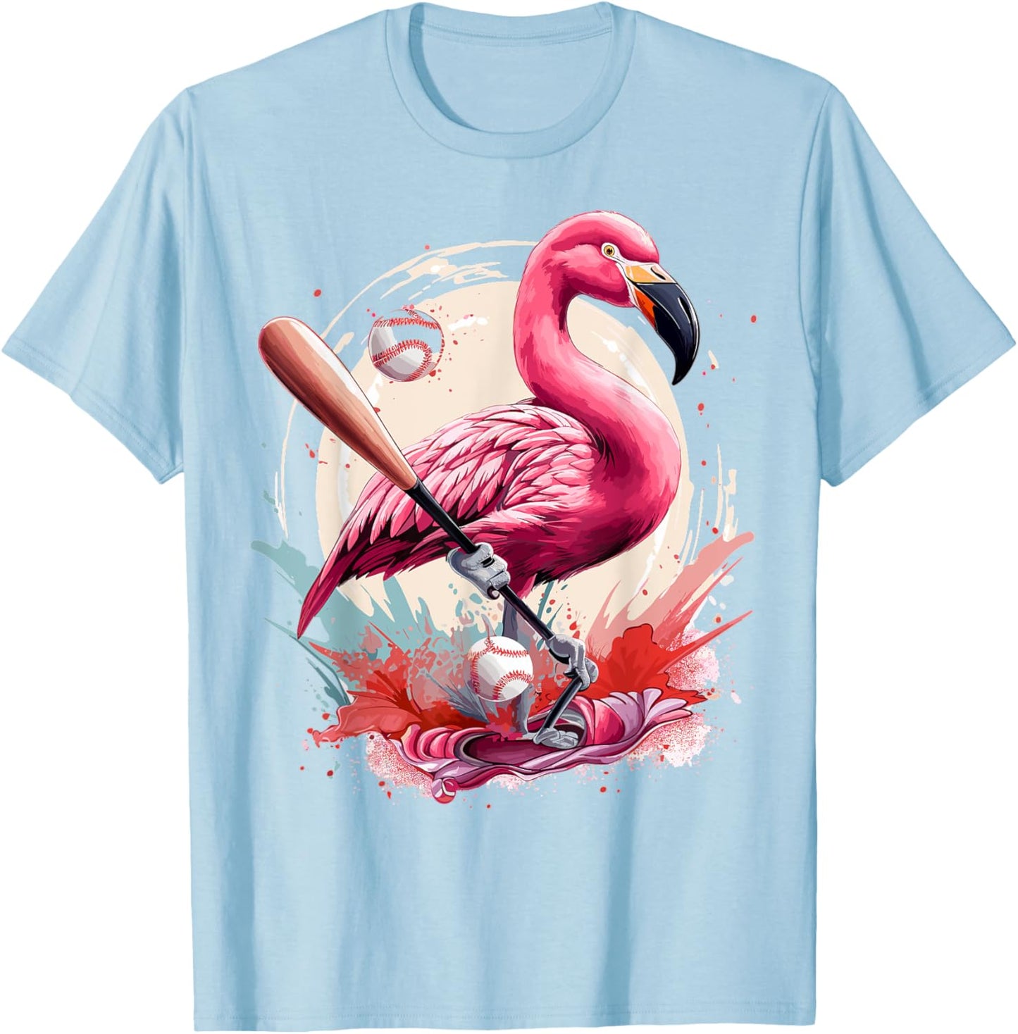 Flamingo Playing Baseball Funny Baseball Player Boys Girls T-Shirt - T-Shirt | Light Blue