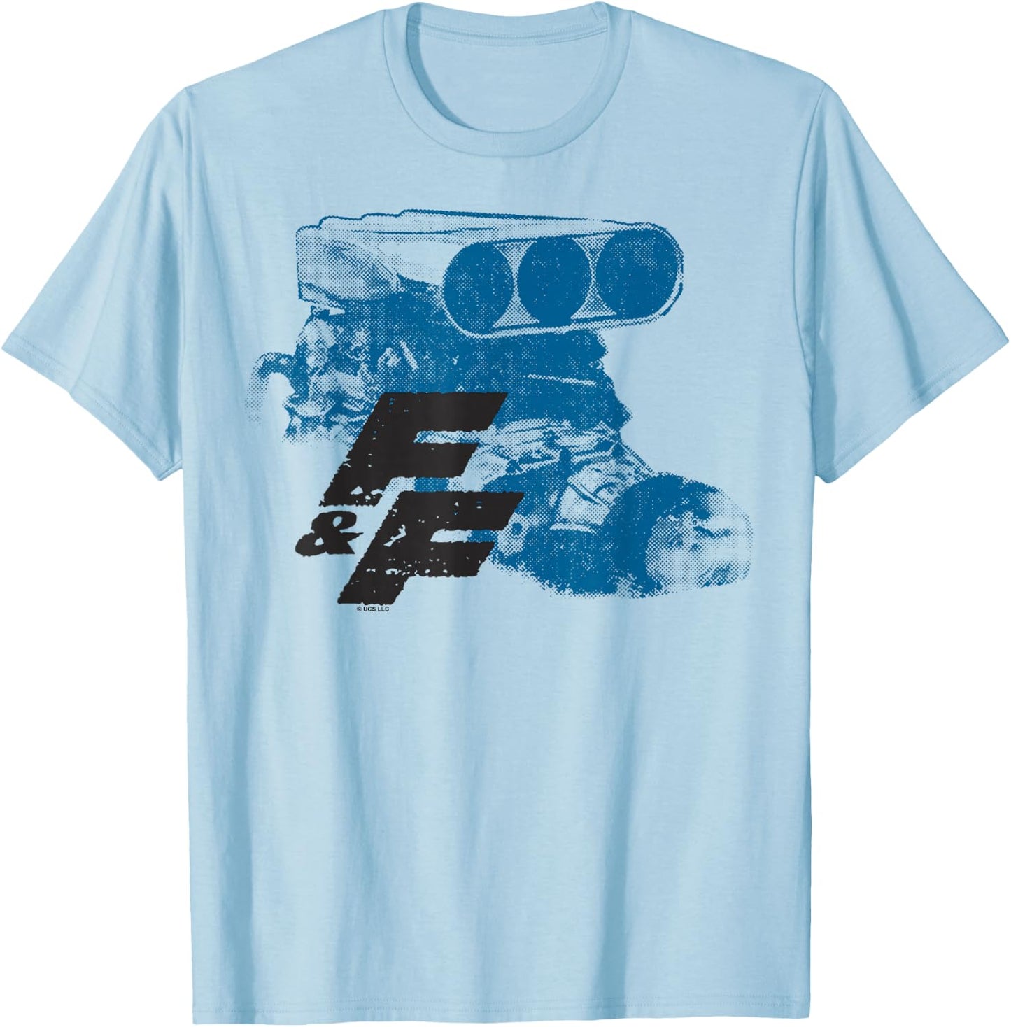 Fast & Furious Blue Hue Engine Block Distressed Logo T-Shirt - T-Shirt | Light Blue