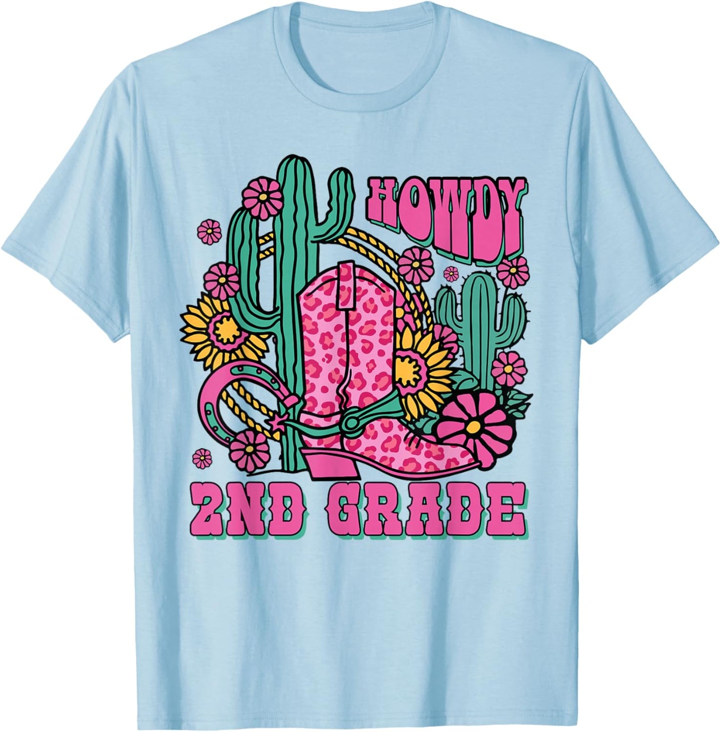 Howdy 2nd Grade Western Second Grade Teacher Cowboy Cowgirl T-Shirt - T-Shirt | Light Blue