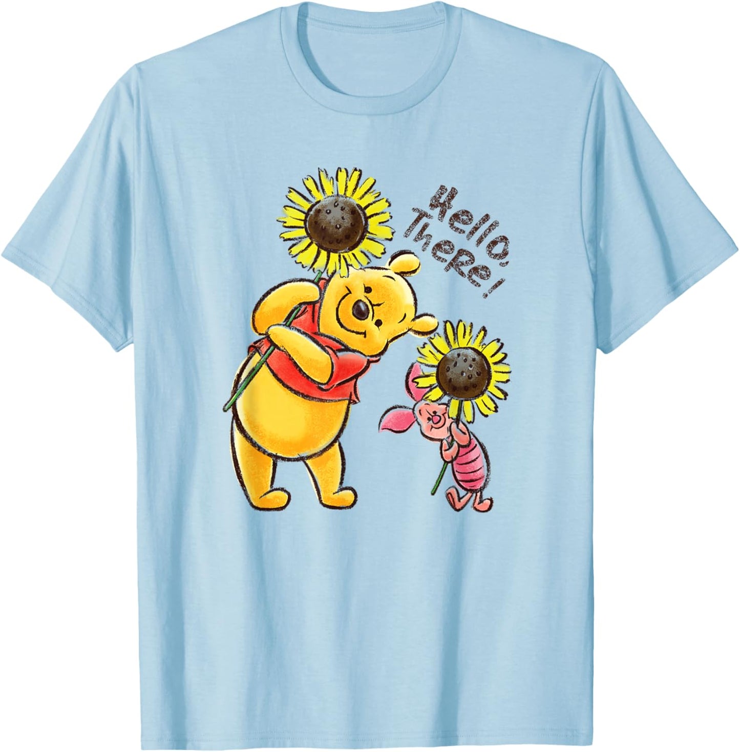 Disney Winnie The Pooh & Piglet Hello There! Sunflowers T-Shirt - T-Shirt | Light Blue