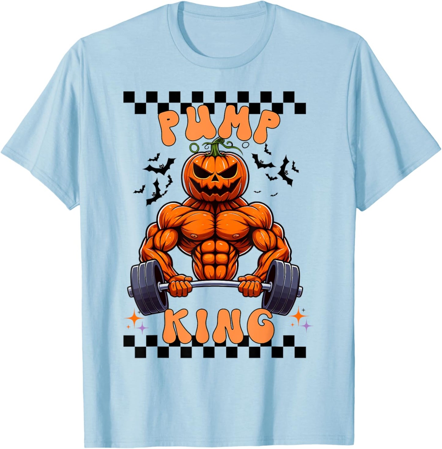 Funny Pump King Halloween Workout Lifting Pumpkin Gym Spooky T-Shirt - T-Shirt | Light Blue