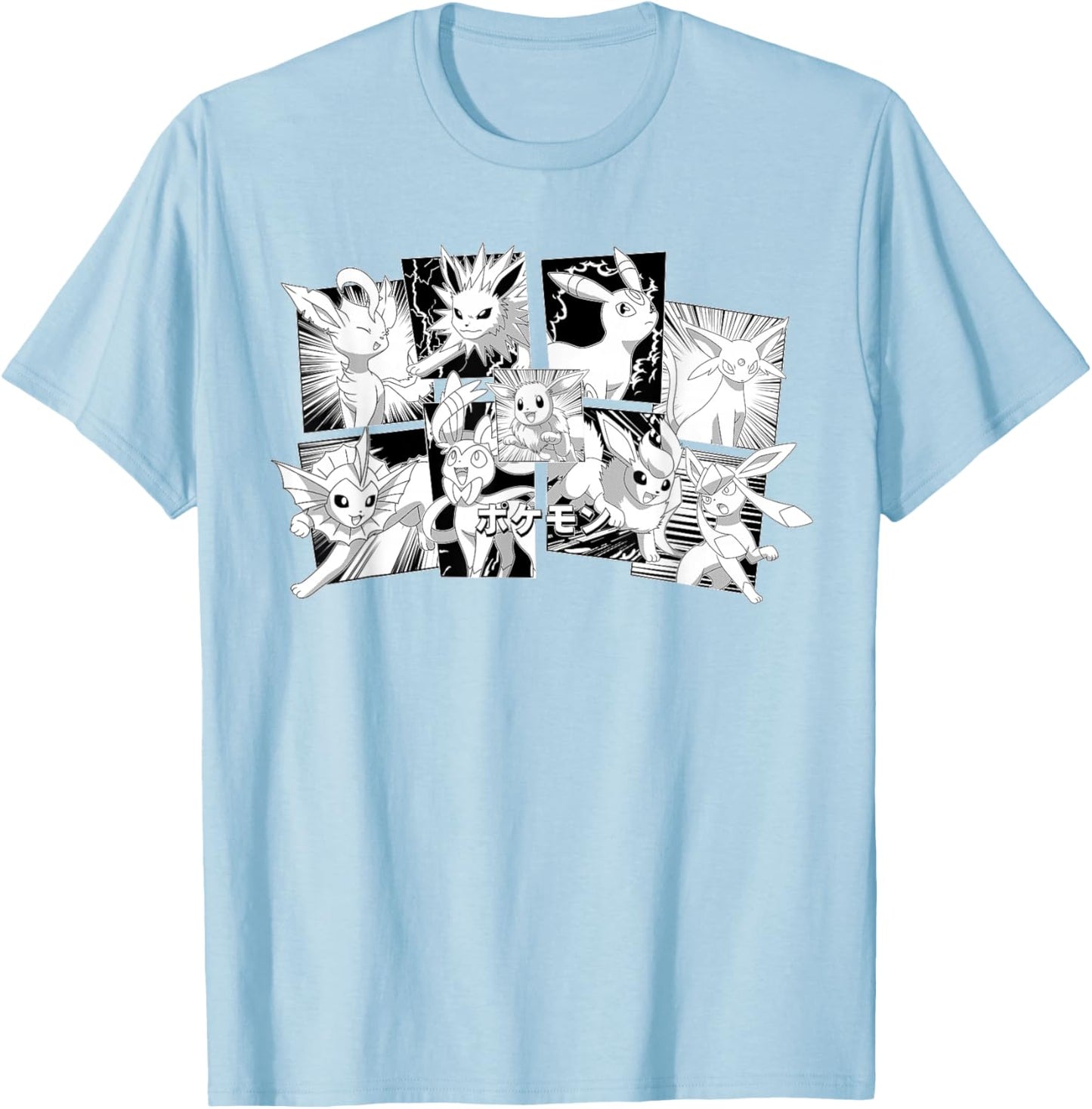 Pokémon - Eeveelutions Character Group Manga Panels T-Shirt - T-Shirt | Light Blue