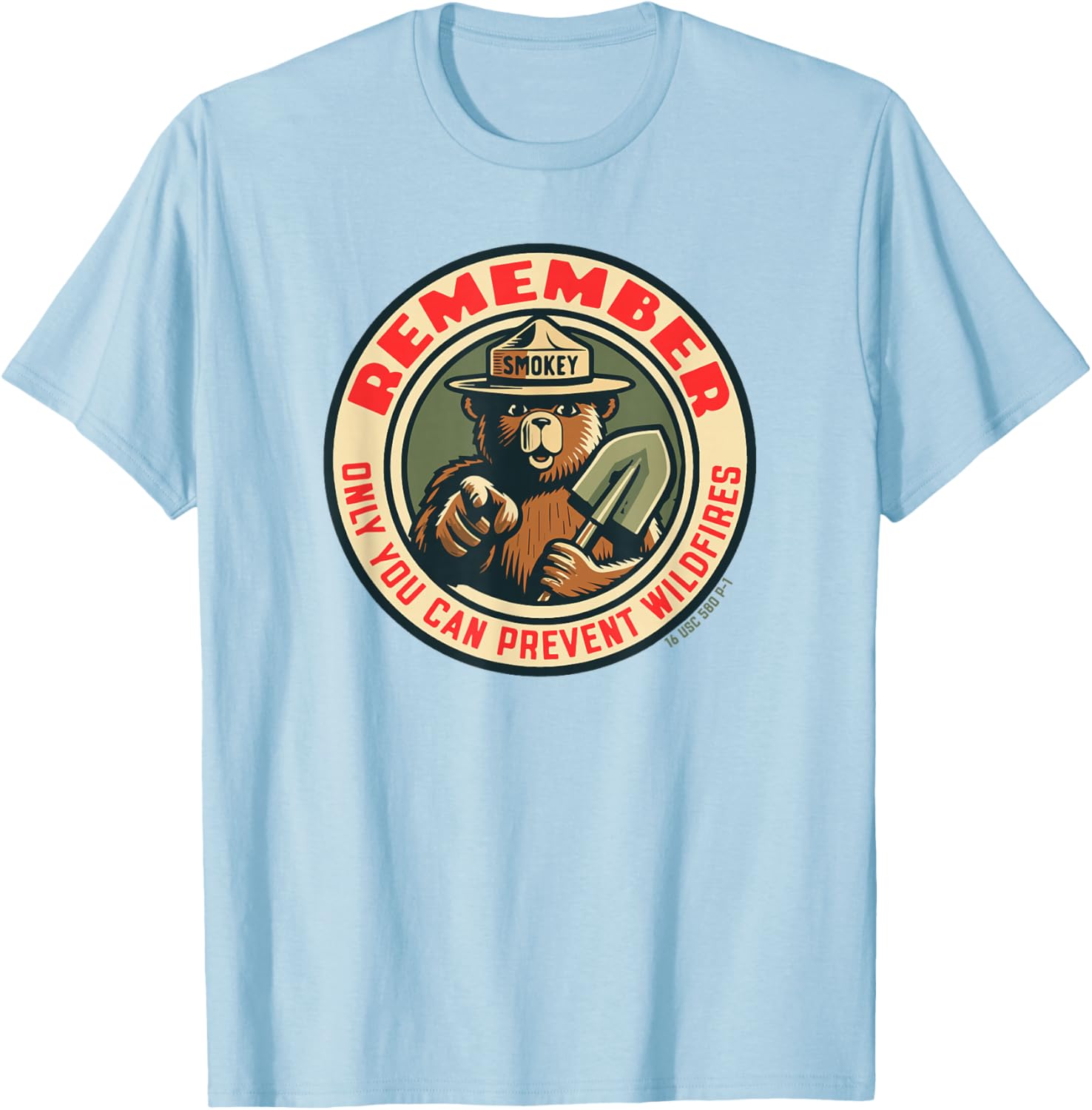 Remember Only You Vintage Smokey Bear Seal Retro T-Shirt - T-Shirt | Light Blue