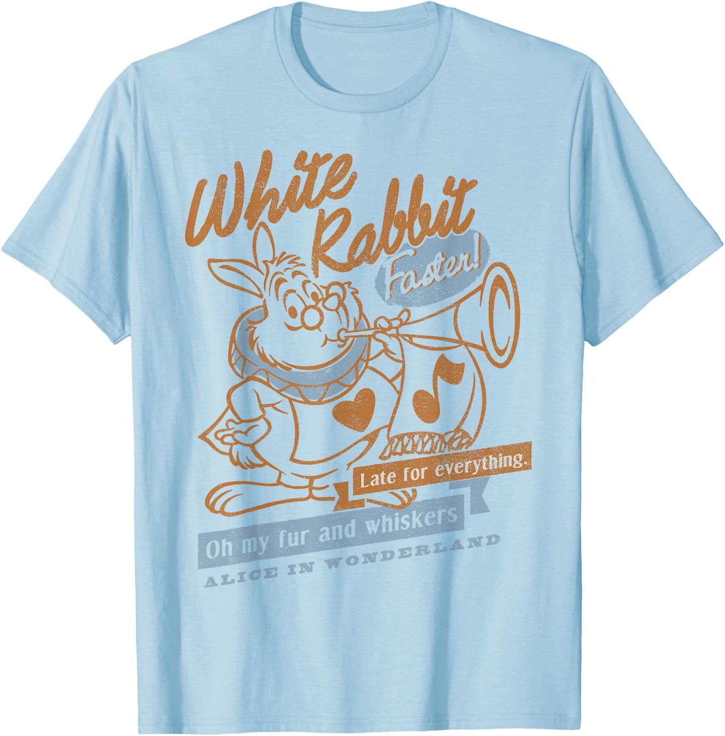 Disney Alice In Wonderland White Rabbit Outlined Text Poster T-Shirt - T-Shirt | Light Blue