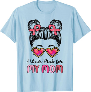 I Wear Pink For My Mom Breast Cancer Awareness Girls Kids T-Shirt - T-Shirt | Light Blue