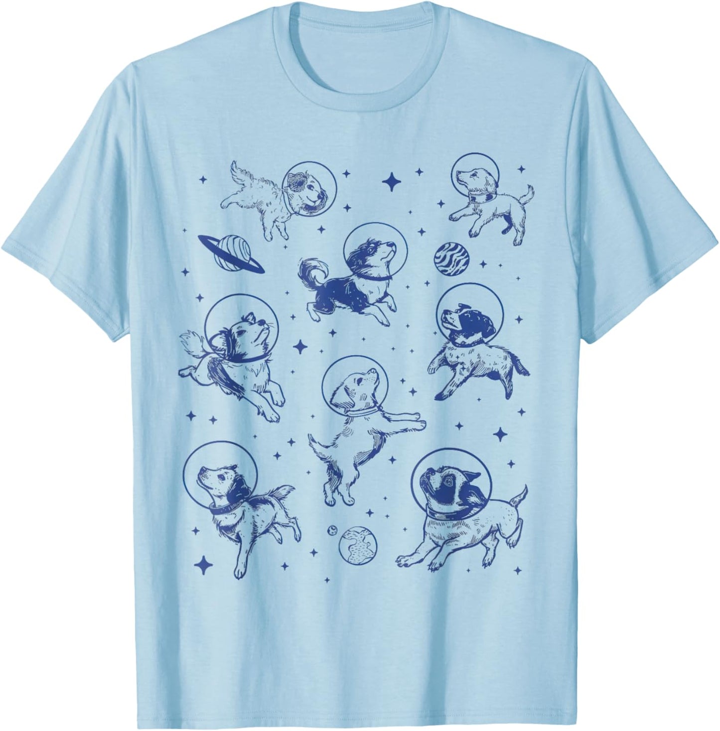 Dogs in Space Retro T-Shirt - T-Shirt | Light Blue