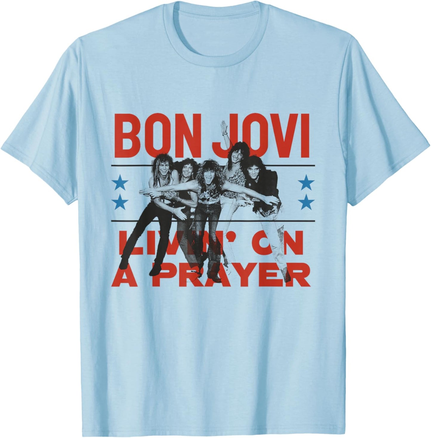 Official Bon Jovi Livin' On A Prayer T-Shirt - T-Shirt | Light Blue