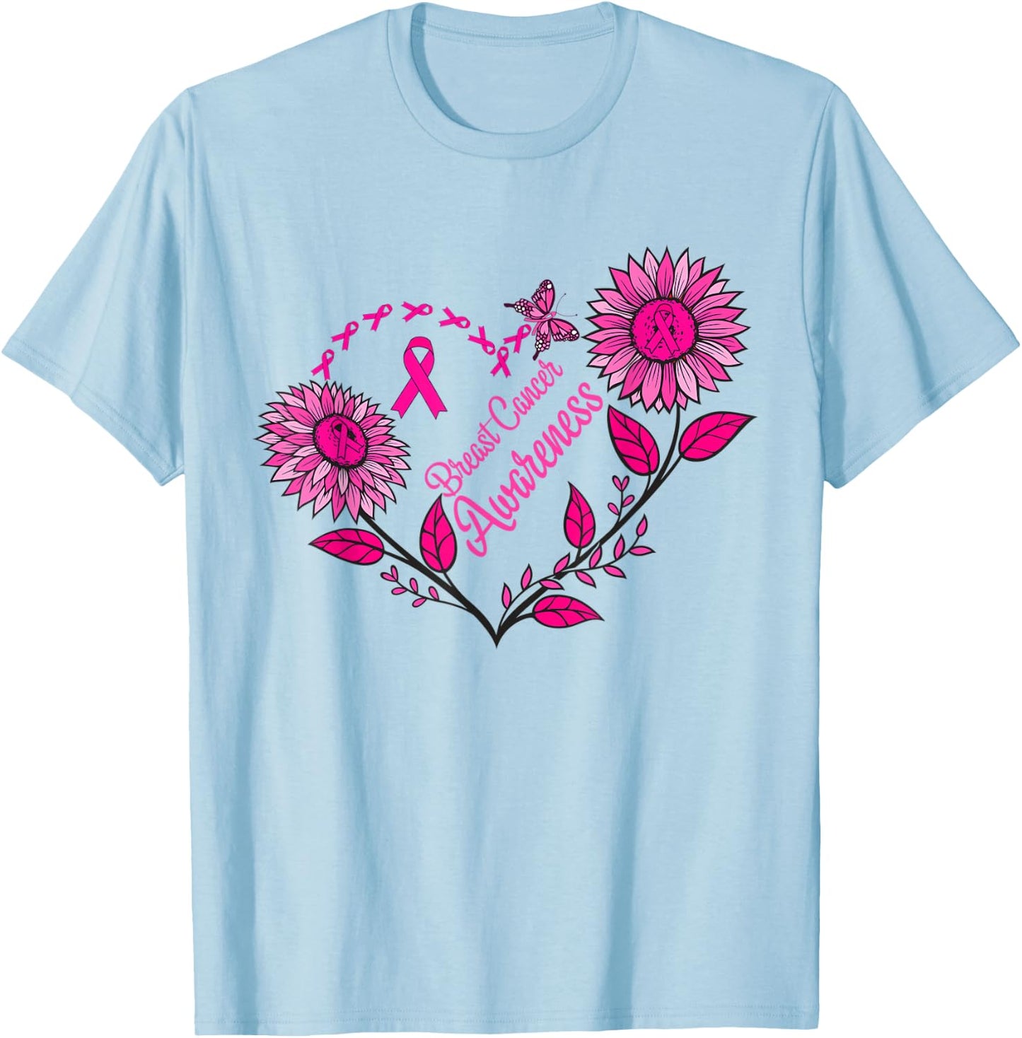 Sunflower Breast Cancer Shirts Pink RibbonMen Women T-Shirt - T-Shirt | Light Blue